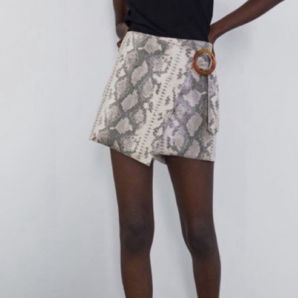 Zara Snake Print Wrap Front Belted Skort - Picture 2 of 9